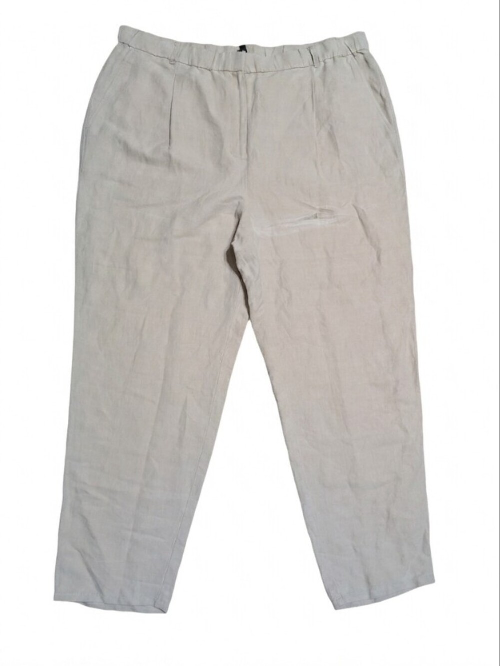 Eileen Fisher New 1X Pants Linen Silk Twill Ankle Pleated Beige Plus Size Flaw